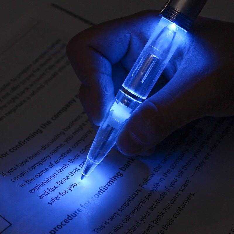 GS GLOWSEEN LED Light Up Pen, Lighted Pen With Light Tip for Writing In The Dark - Extra Batteries and Ink Cartridges Included -2 Pack -Blue - Image 4